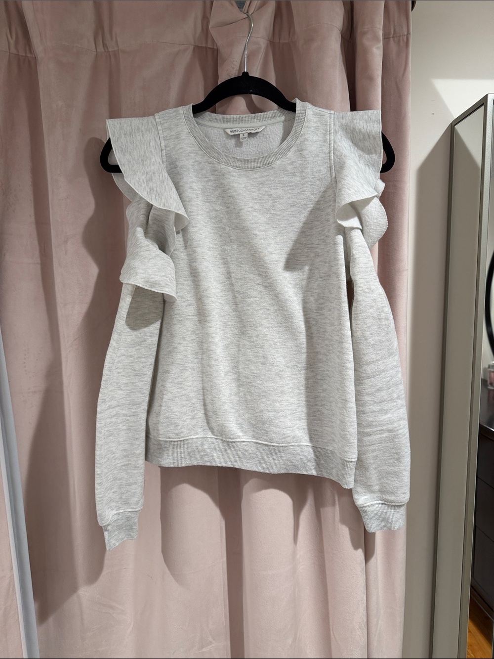 Light Gray Cold Shoulder Ruffle Sweatshirt